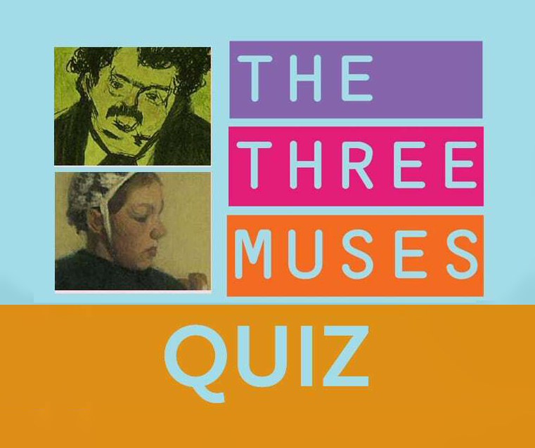 Promotional image for the three muses quiz; two images of paintings and the words 